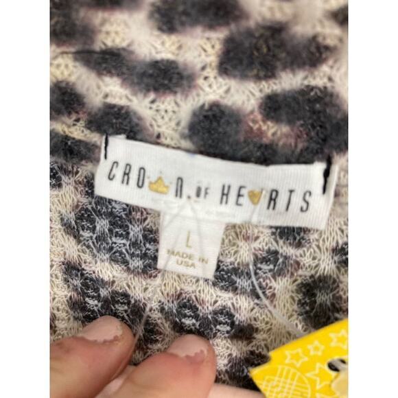 NWT Crown Of Hearts L Quarter Zip Waffle Cheetah Mob Wife Loungewear Pullover - Picture 4 of 6